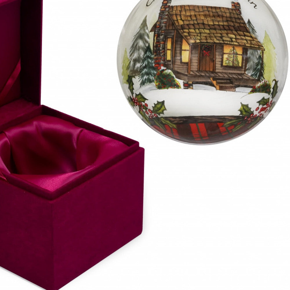 Vintage Christmas at the Cabin Hand Painted Mouth Blown Glass Ornament