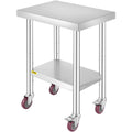 Stainless Steel Work Table 24 x 18 x 34 Inch, 700 LBS Load Capacity with 4 Wheels, 3 Adjustable Height Levels, Heavy Duty Food Prep Worktable for Commercial Kitchen Restaurant, Silver