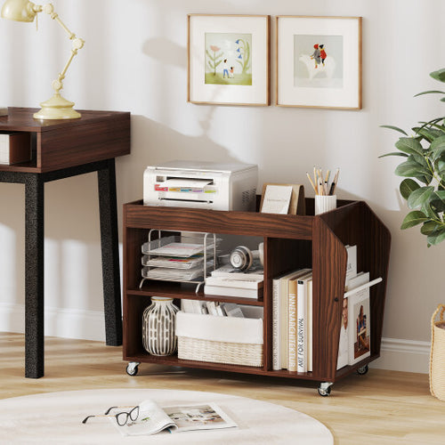 3-Tier Side End Table with Universal Wheels-Walnut