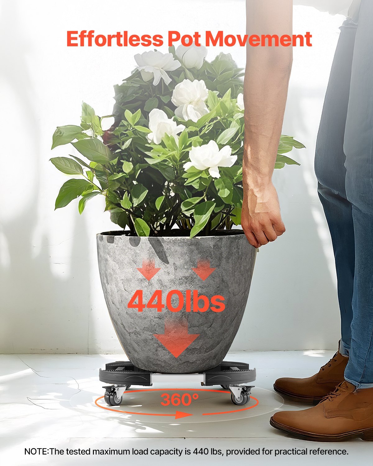 Trash Can Dolly with 4 Lockable Wheels, 440lbs Weight Capacity, 2 Packs Round Trash Can Roller Base, 15-22.8 in Adjustable, Heavy Duty Plant Caddy, Multi-Functional Rolling Dolly Cart, Black