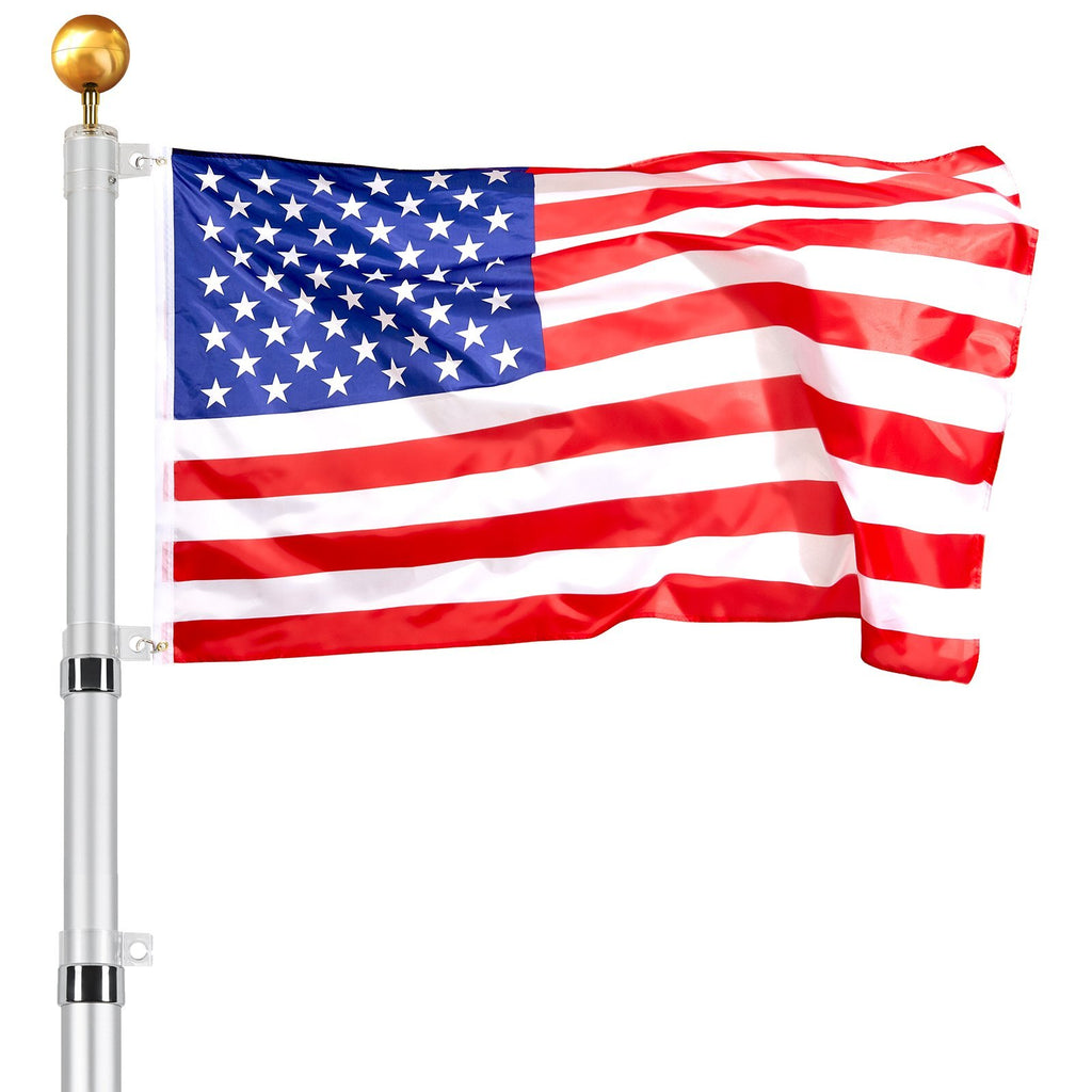 30FT Telescoping Flag pole Kit, Heavy Duty Aluminum Alloy in Ground Flag Poles for Outside, 3 Display Modes Flagpole with 3x5 American Flag, Professional Accessories, Silver