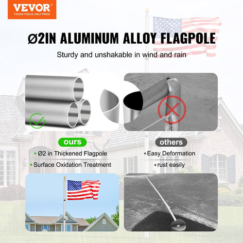 30FT Telescoping Flag pole Kit, Heavy Duty Aluminum Alloy in Ground Flag Poles for Outside, 3 Display Modes Flagpole with 3x5 American Flag, Professional Accessories, Silver
