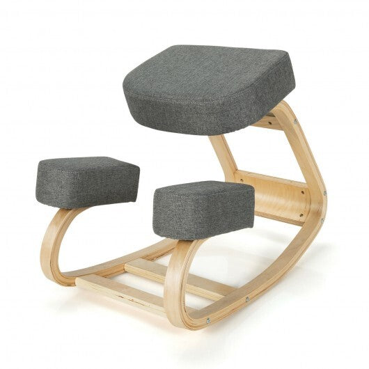 Ergonomic Kneeling Chair Rocking Office Desk Stool Upright Posture-Gray - Color: Gray